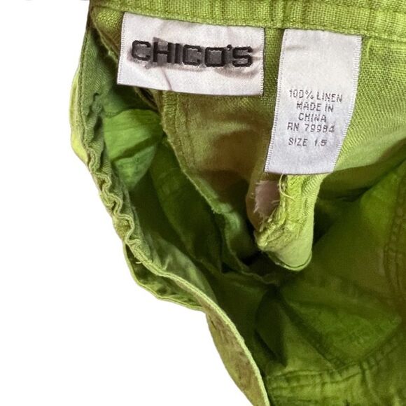 Chico's Green Cropped Linen Pants - Picture 4 of 5